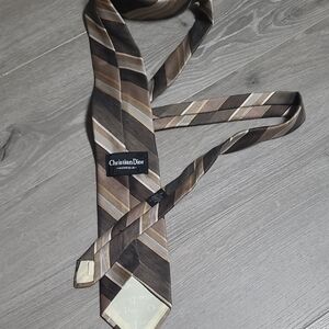 Christian Dior Brown Striped Silk Tie